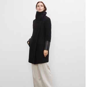 Club Monaco black leather and wool coat
